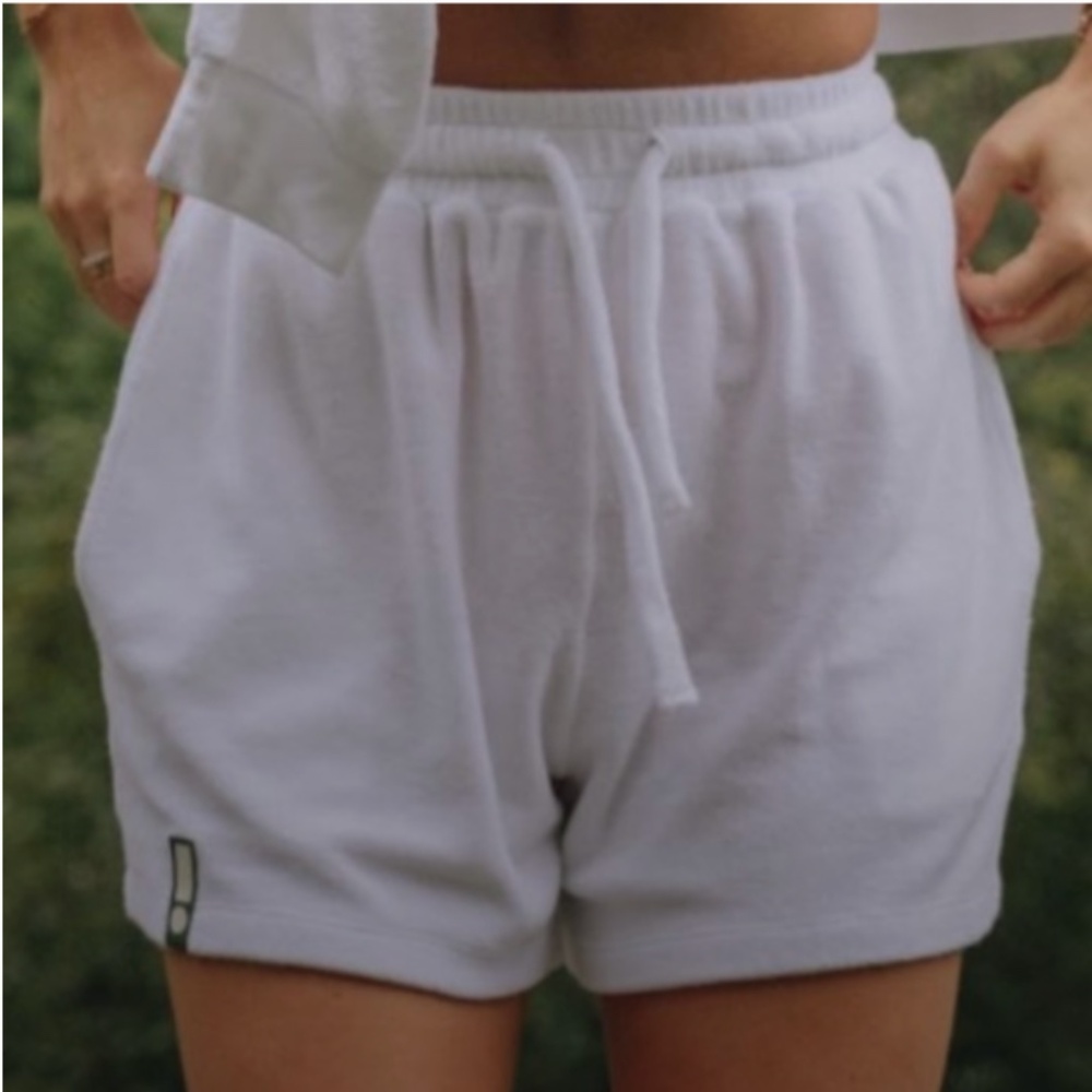 Daily Drills shorts in Terry towel bralette in white NYC collection